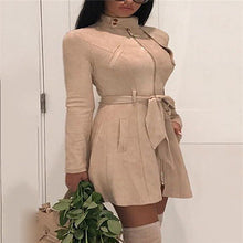 Women Warm Winter Turtleneck Solid Bandage Zipper Long Sleeve Mini A-line Dresses Female Chic Outwear Dress Hot Clothing