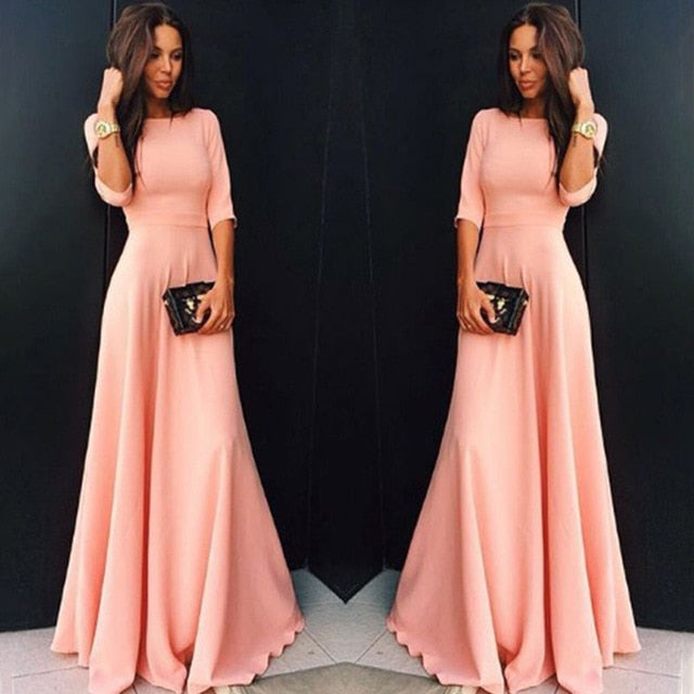 Womens Long Chiffon 3/4 Sleeve Evening Formal Party Maxi Dress
