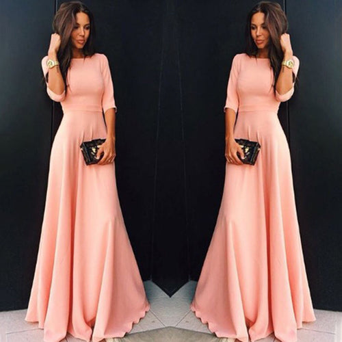 Womens Long Chiffon 3/4 Sleeve Evening Formal Party Maxi Dress