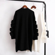 Real Fur Sleeve long Sweater Women autumn long-sleeve jumpers pull femme  Pullovers
